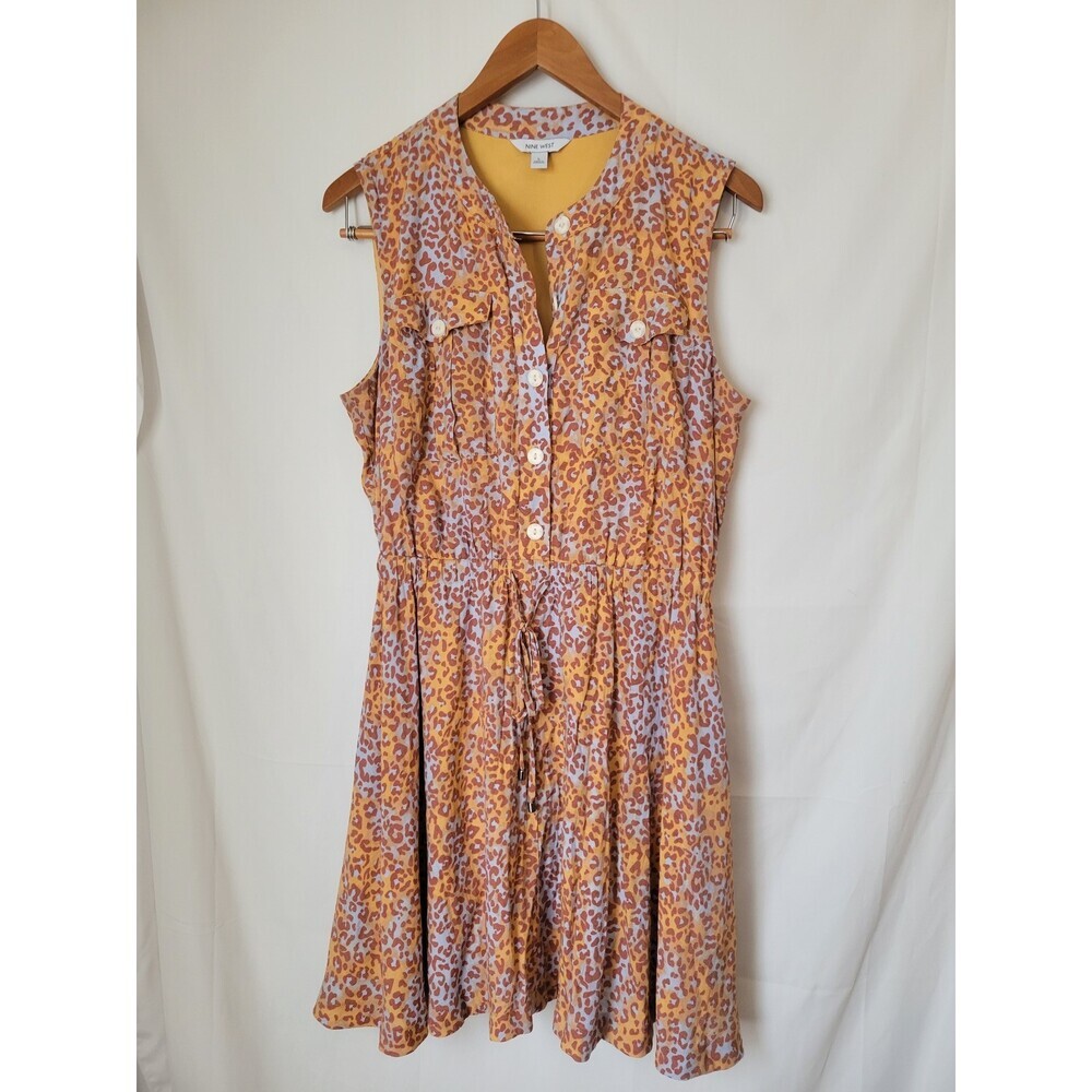 Nine West Women's L‎ Leopard Print Sleeveless Button Front Drawstring Dress